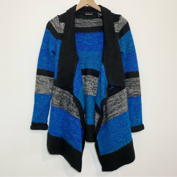 Moda International Women’s S Blue Black Mohair Wool Blend Open Front Cardigan - Picture 1 of 9